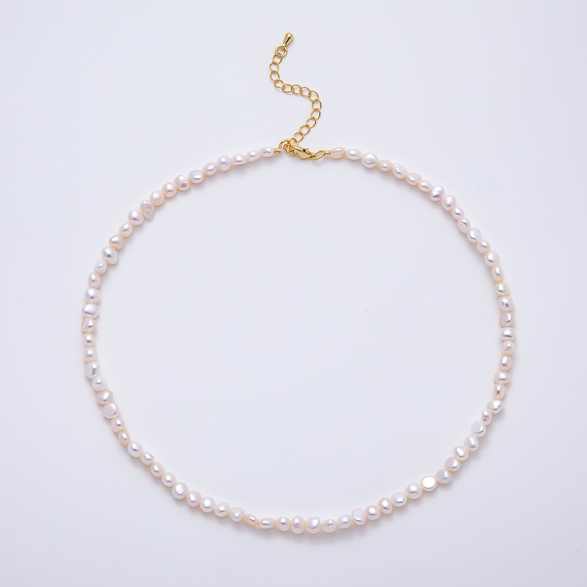 18K Gold Filled 5mm White Button Freshwater Pearl Gemstone Chain 15 Inch Choker Necklace | WA-02297 - DLUXCA