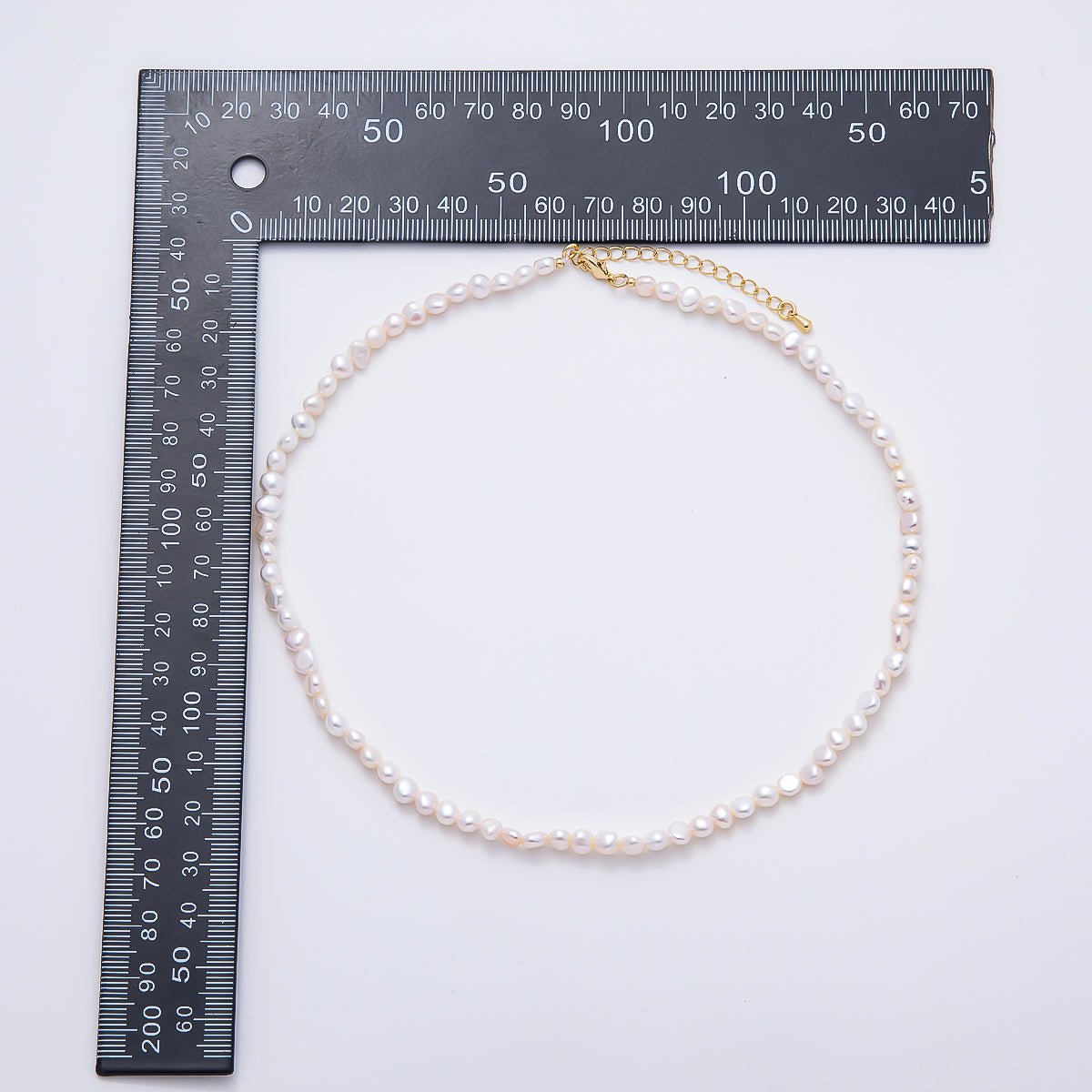 18K Gold Filled 5mm White Button Freshwater Pearl Gemstone Chain 15 Inch Choker Necklace | WA-02297 - DLUXCA
