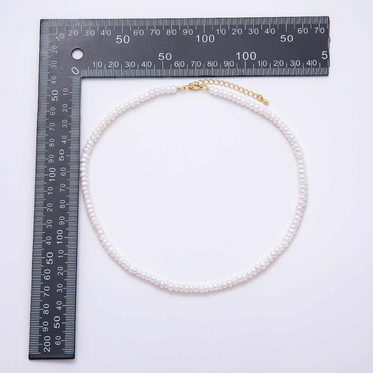 18K Gold Filled 5mm White Freshwater Pearl Rondelle Gemstone Chain 15 Inch Choker Necklace | WA-02321 - DLUXCA