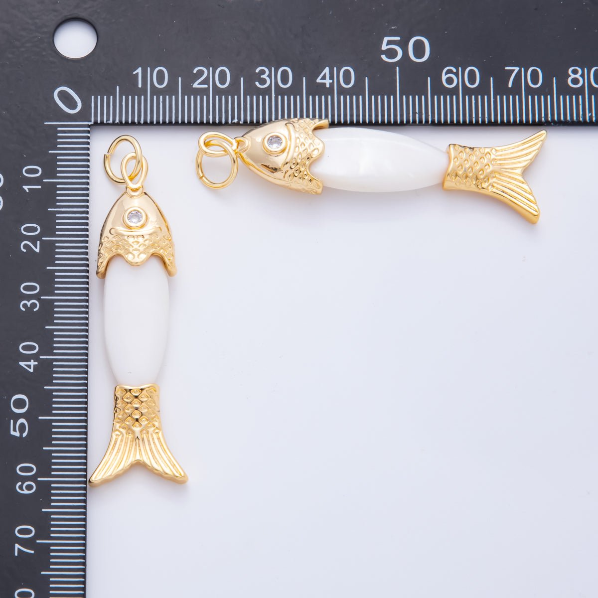 18K Gold Filled 60mm Round Clear CZ Shell Pearl Fish Drop Dangle Charm| AH - 925 - DLUXCA