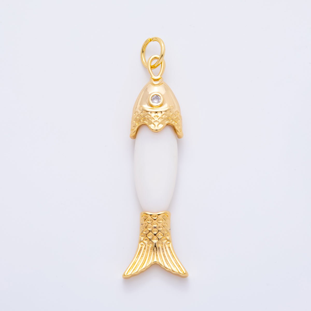 18K Gold Filled 60mm Round Clear CZ Shell Pearl Fish Drop Dangle Charm| AH - 925 - DLUXCA