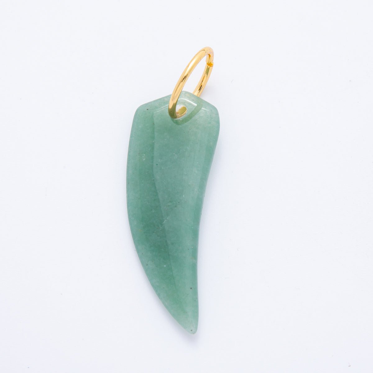 18K Gold Filled 62mm Green Aventurine Gemstone Long Tusk Tooth Charm | C708 - DLUXCA