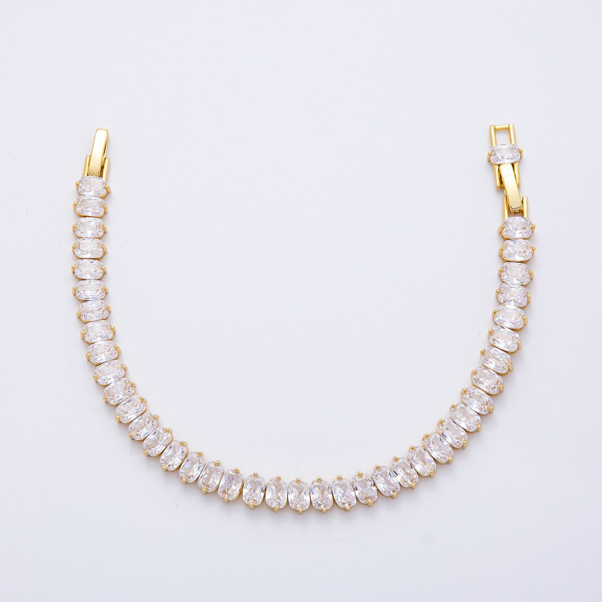 18K Gold Filled 6.3mm Clear Oval CZ Tennis Chain Adjustable Bracelet | WA - 3884 - DLUXCA