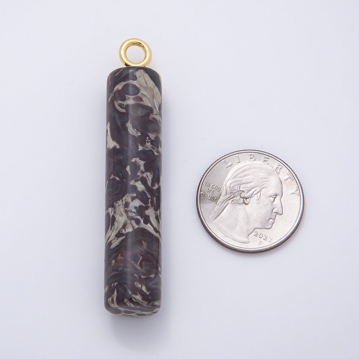 18K Gold Filled 63mm Dark Jasper Gemstone Cylinder Tube Charm | Charms-01073 - DLUXCA