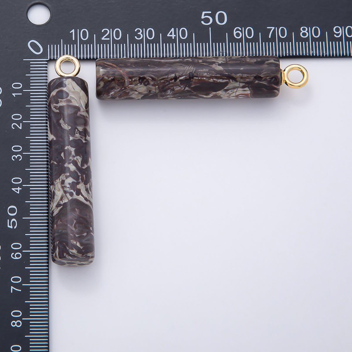 18K Gold Filled 63mm Dark Jasper Gemstone Cylinder Tube Charm | Charms-01073 - DLUXCA