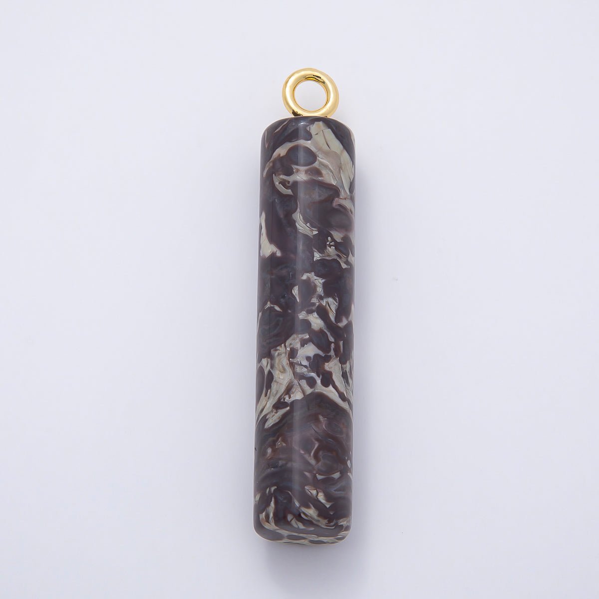 18K Gold Filled 63mm Dark Jasper Gemstone Cylinder Tube Charm | Charms-01073 - DLUXCA