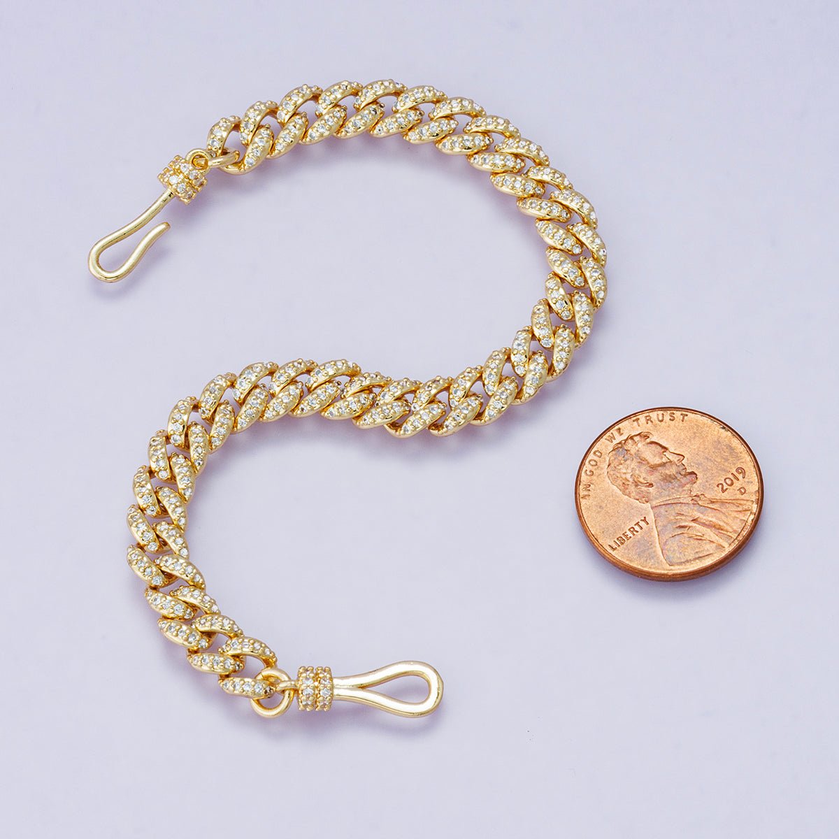 18K Gold Filled 6.3mm Micro Paved CZ Curb Chain 6.8 Inch Bracelet | WA - 04191 - DLUXCA