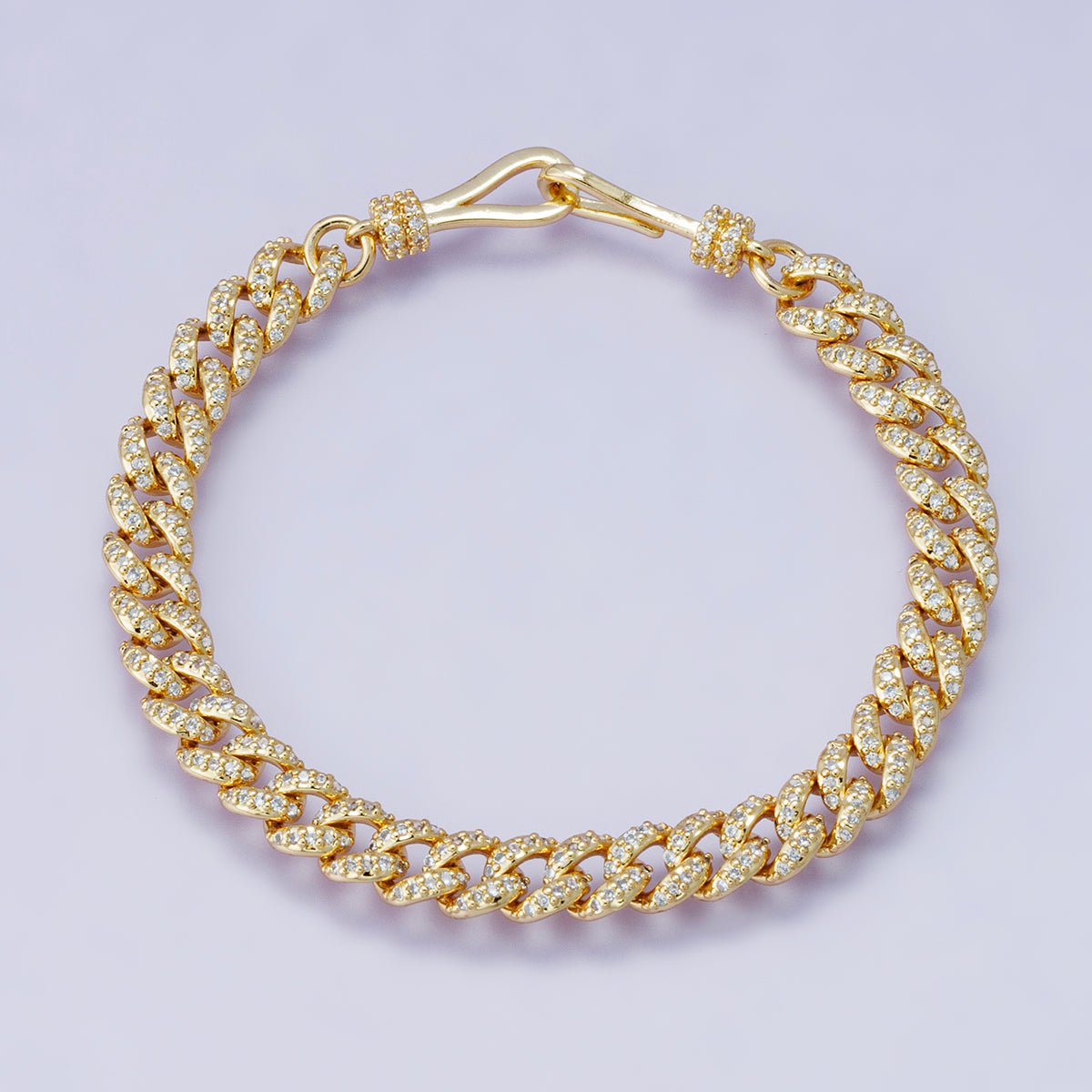 18K Gold Filled 6.3mm Micro Paved CZ Curb Chain 6.8 Inch Bracelet | WA - 04191 - DLUXCA