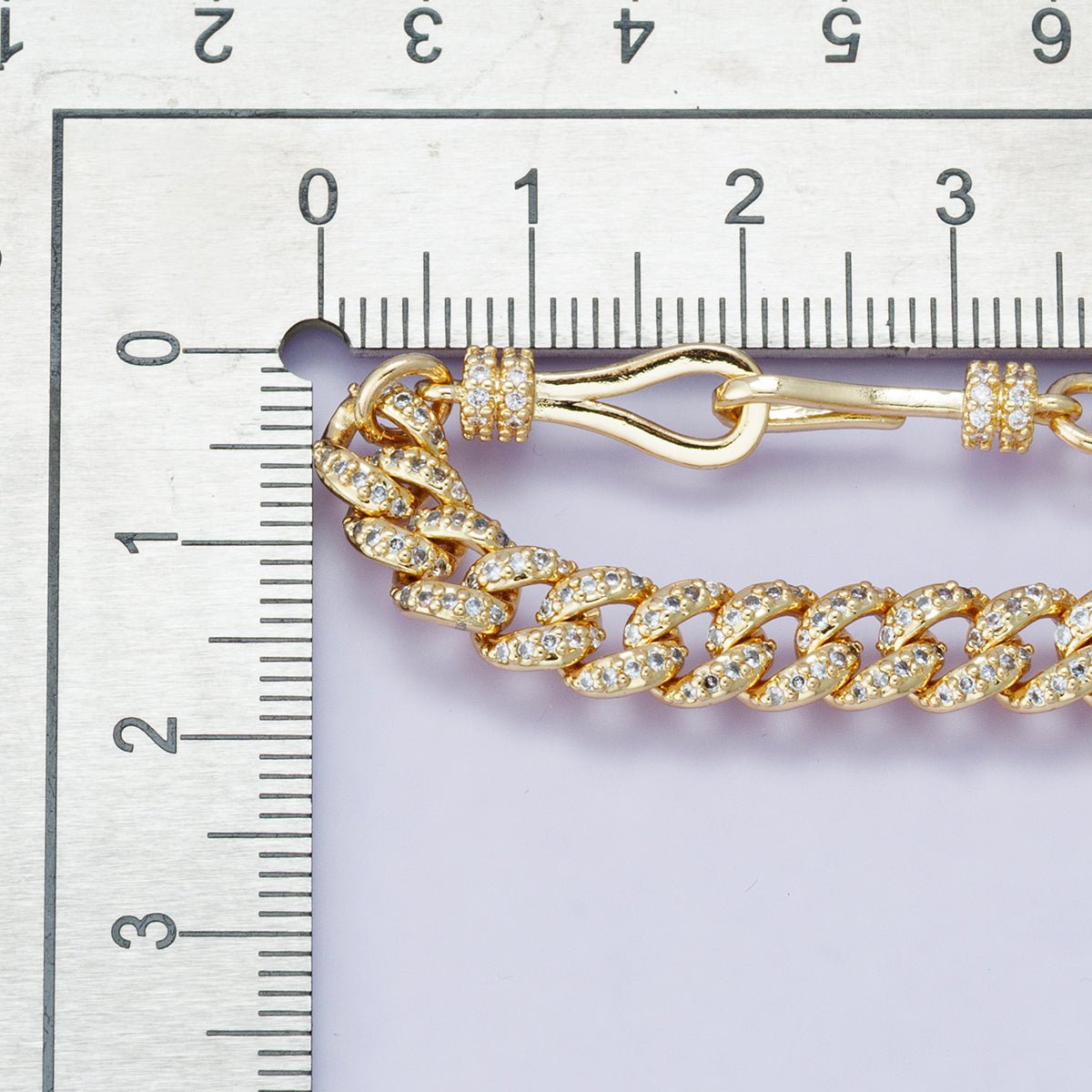 18K Gold Filled 6.3mm Micro Paved CZ Curb Chain 6.8 Inch Bracelet | WA - 04191 - DLUXCA
