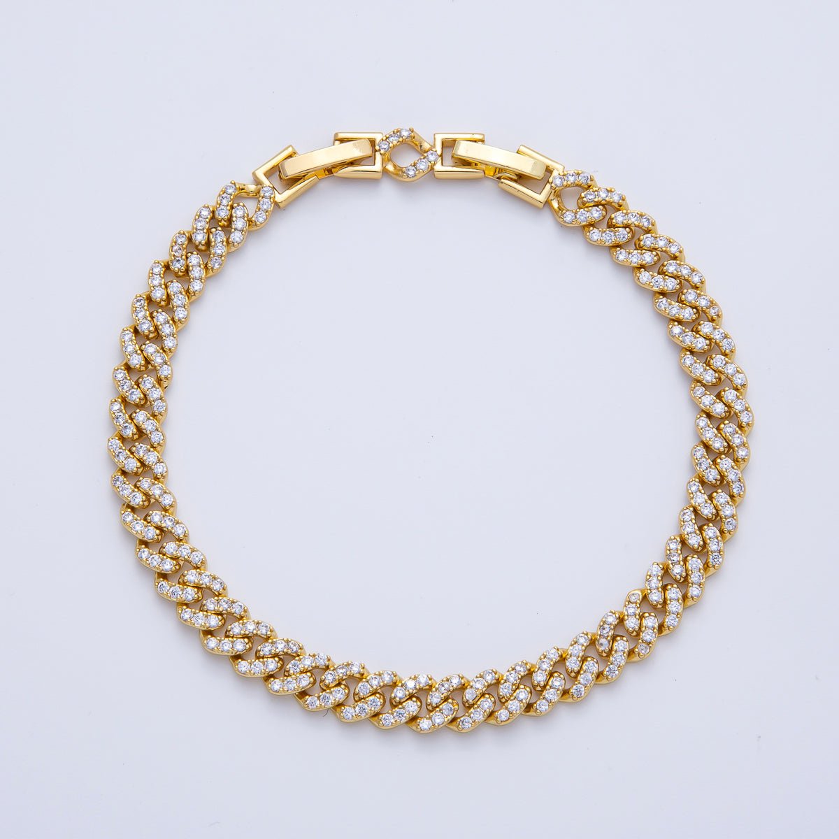 18K Gold Filled 6.3mm Micro Paved CZ Curb Chain 7 Inch Adjustable Bracelet | WA - 3887 - DLUXCA