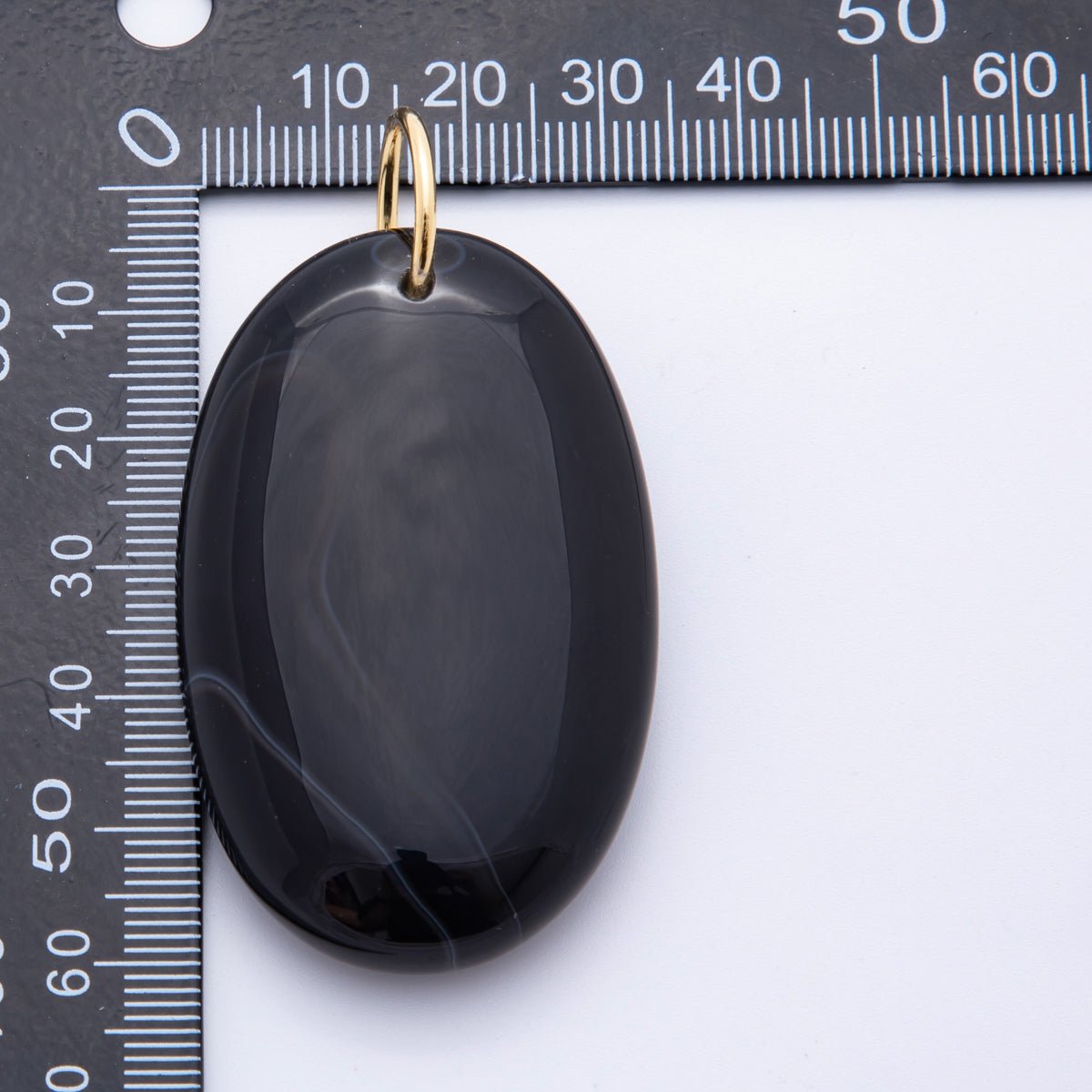 18K Gold Filled 64mm Black Agate Gemstone Long Oval Charm | E521 - DLUXCA