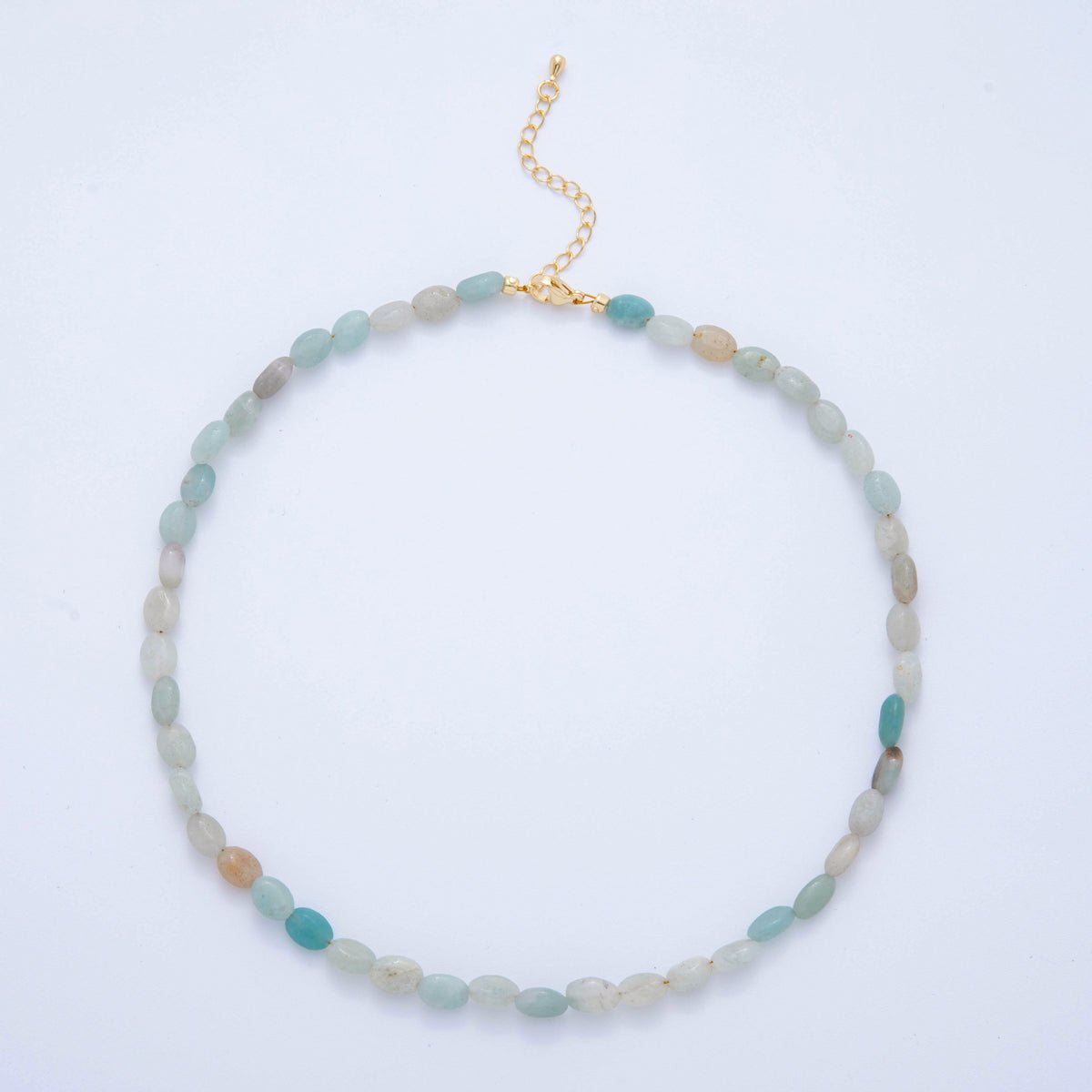 18K Gold Filled 6.5mm Amazonite Gemstone Oblong Oval Gemstone Bead 15.5 Inch Handmade Necklace | WA - 3287 - DLUXCA