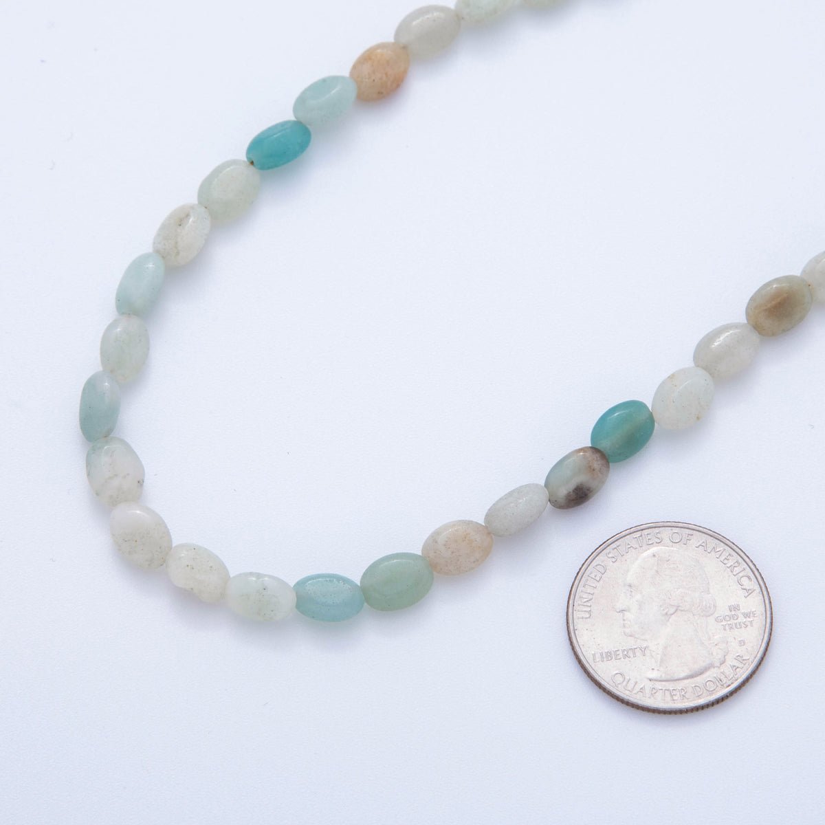 18K Gold Filled 6.5mm Amazonite Gemstone Oblong Oval Gemstone Bead 15.5 Inch Handmade Necklace | WA - 3287 - DLUXCA