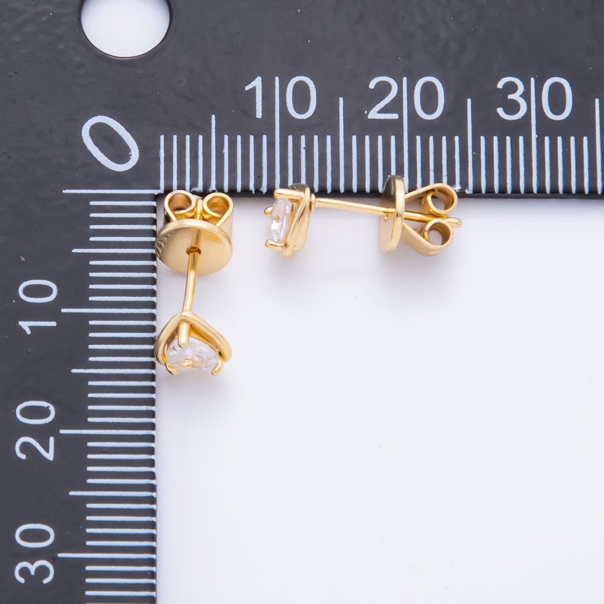 18K Gold Filled 6.5mm Clear CZ Inverted Heart CZ Drop Stud Earrings Findings | Z1362 - DLUXCA