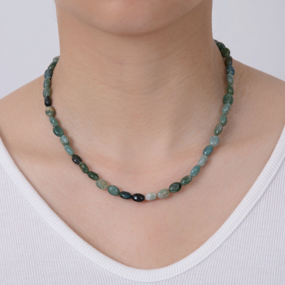 18K Gold Filled 6.5mm Green Aventurine Gemstone Oblong Oval Gemstone Bead 15.5 Inch Handmade Necklace | WA - 3282 - DLUXCA