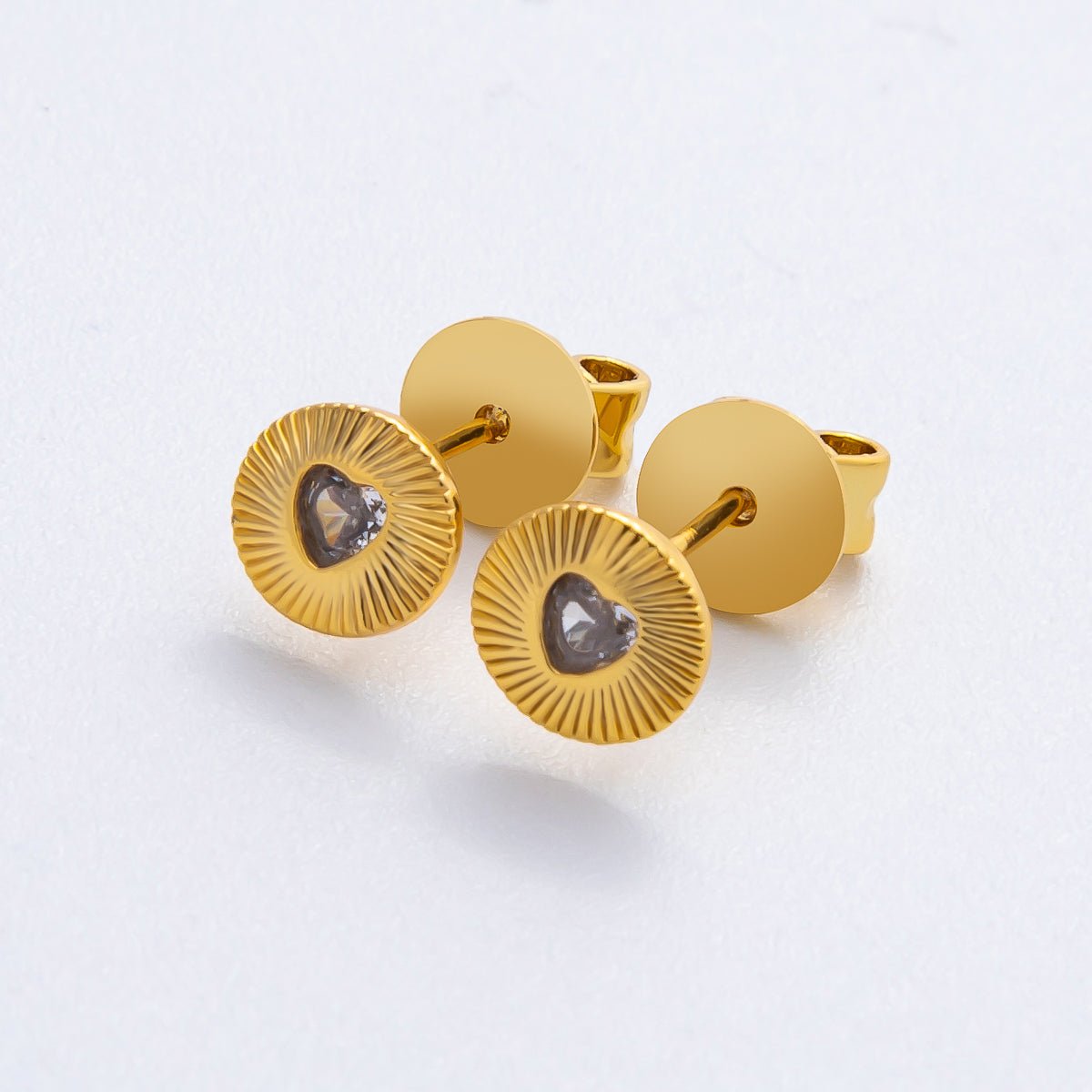 18K Gold Filled 6.5mm Heart - Shaped CZ Lovely Sunburst Stud Earrings | AD1566 - DLUXCA