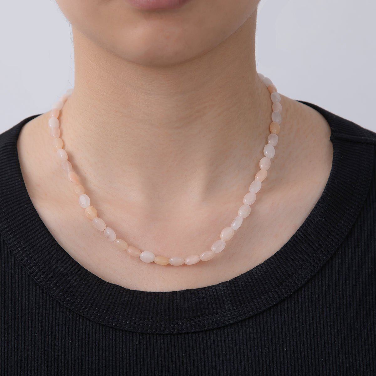 18K Gold Filled 6.5mm Pink Quartz Gemstone Oblong Oval Gemstone Bead 15.5 Inch Handmade Necklace | WA - 3285 - DLUXCA