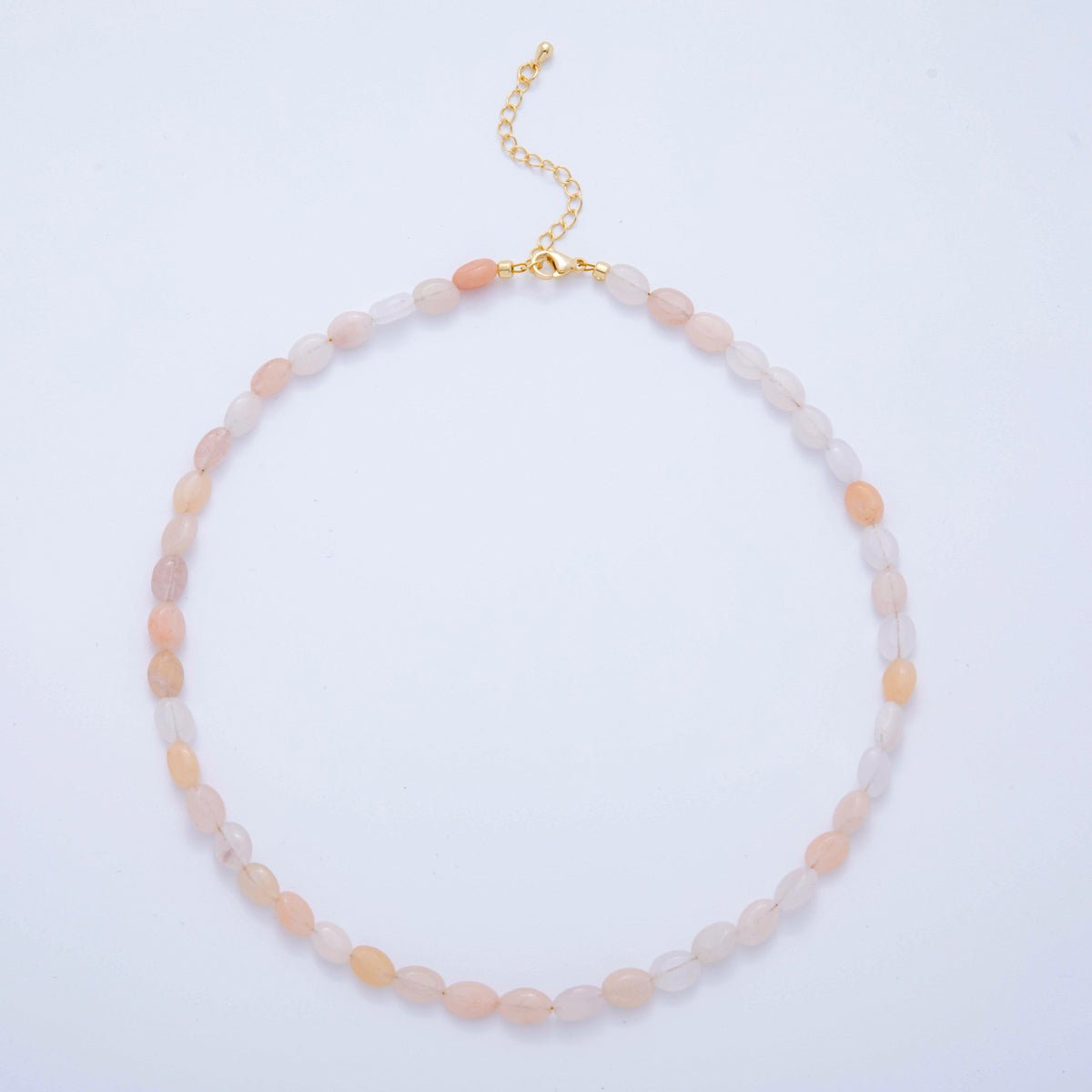 18K Gold Filled 6.5mm Pink Quartz Gemstone Oblong Oval Gemstone Bead 15.5 Inch Handmade Necklace | WA - 3285 - DLUXCA