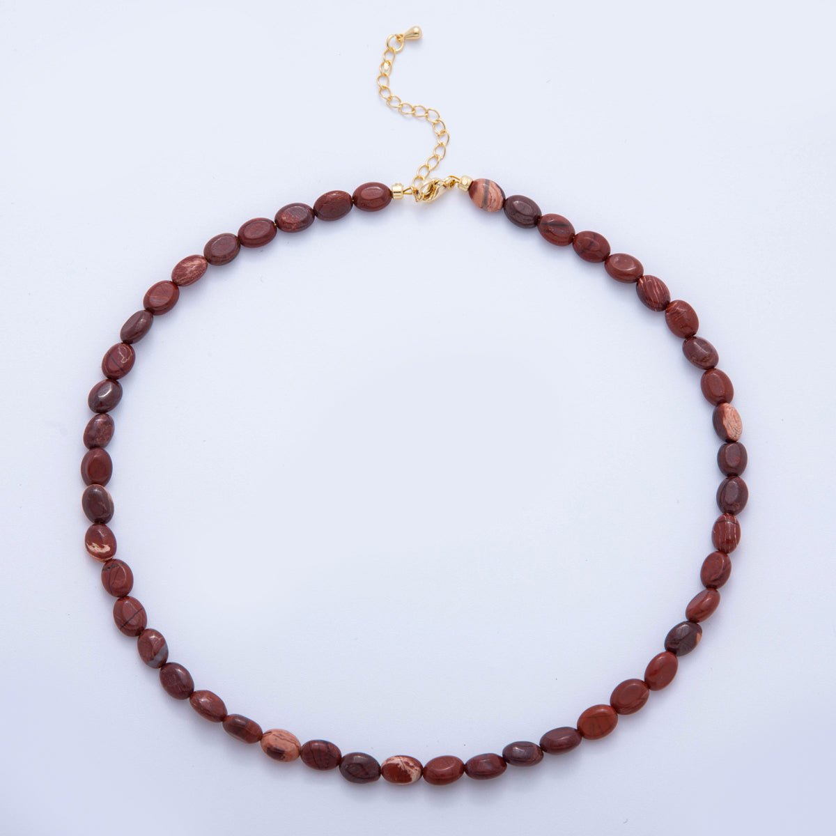 18K Gold Filled 6.5mm Red Carnelian Gemstone Oblong Oval Gemstone Bead 15.5 Inch Handmade Necklace | WA - 3284 - DLUXCA