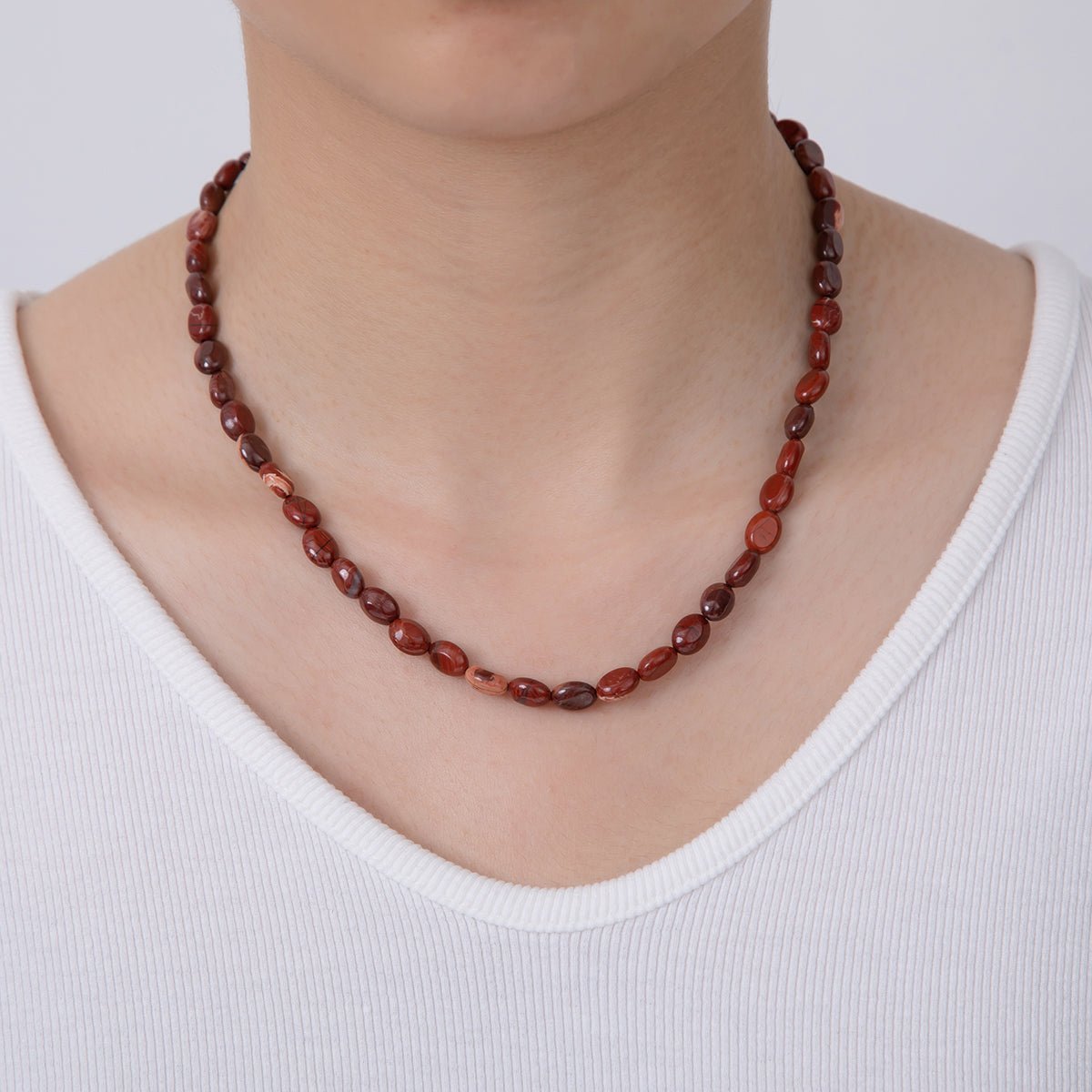 18K Gold Filled 6.5mm Red Carnelian Gemstone Oblong Oval Gemstone Bead 15.5 Inch Handmade Necklace | WA - 3284 - DLUXCA