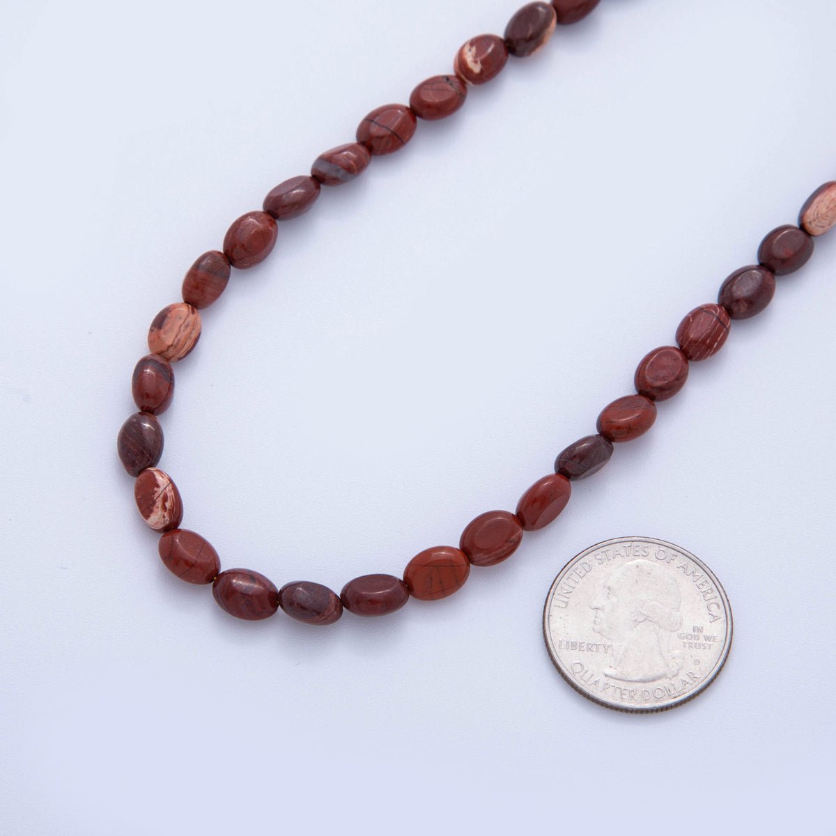 18K Gold Filled 6.5mm Red Carnelian Gemstone Oblong Oval Gemstone Bead 15.5 Inch Handmade Necklace | WA - 3284 - DLUXCA