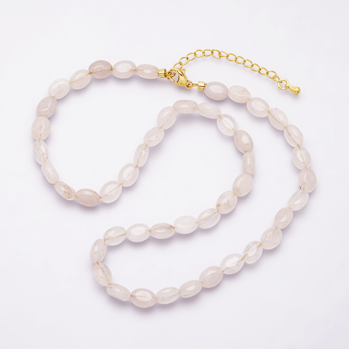 18K Gold Filled 6.5mm Rose Quartz Pebble Gemstone 16 Inch Choker Necklace w. Extender | WA - 04168 - DLUXCA