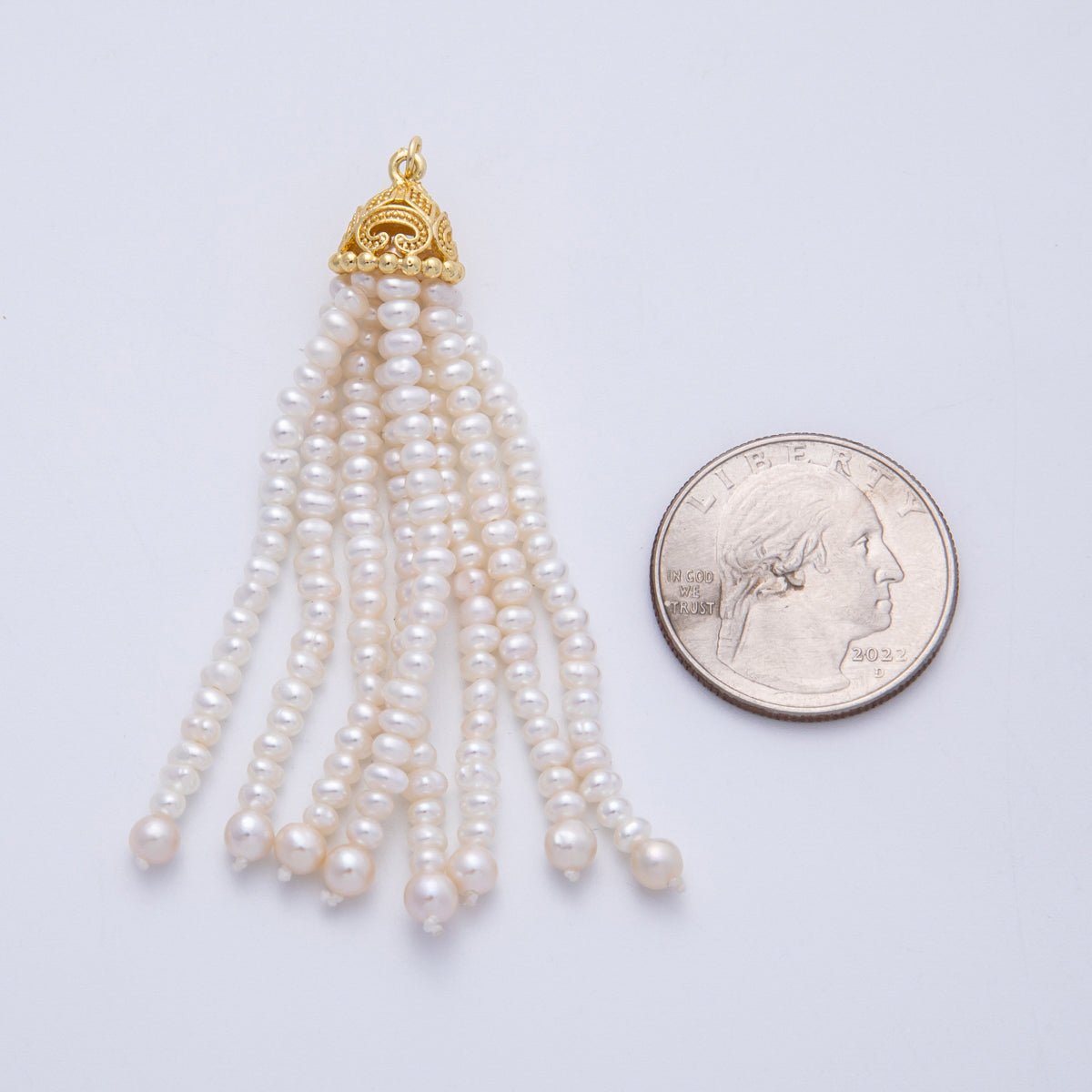 18K Gold Filled 65mm White Button Freshwater Pearl Multiple Strand Charm | Charms - 00048 - DLUXCA