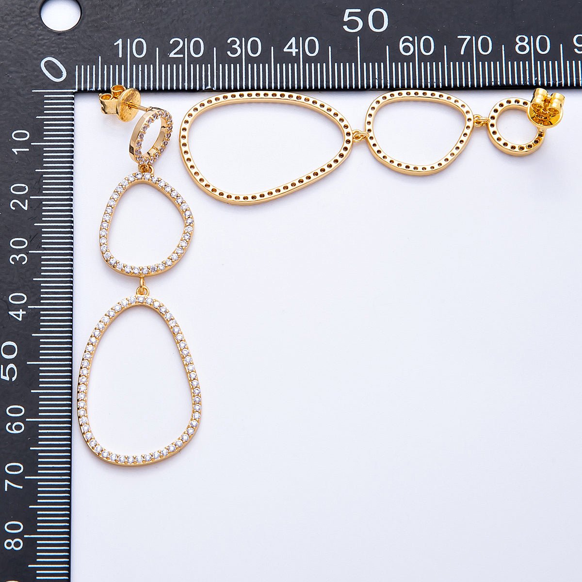 18K Gold Filled 66mm Micro Paved CZ Open Irregular Geometric Drop Studs | Earrings - 00204 - DLUXCA