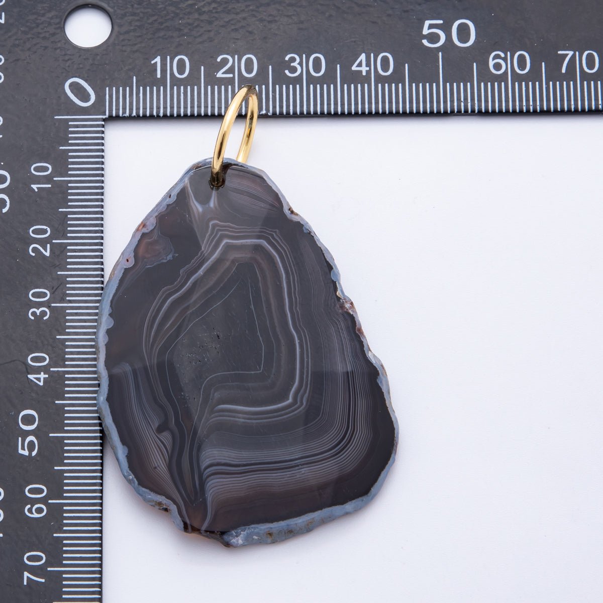 18K Gold Filled 68mm Black Agate Gemstone Raw Slice Edge Charm | E608 - DLUXCA