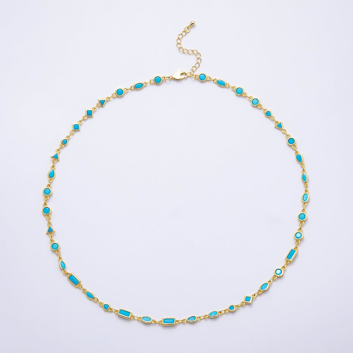 18K Gold Filled 6mm Blue Turquoise Multi Cut Bezel Gemstone Chain 18.5 Inch Necklace | WA-00283 - DLUXCA