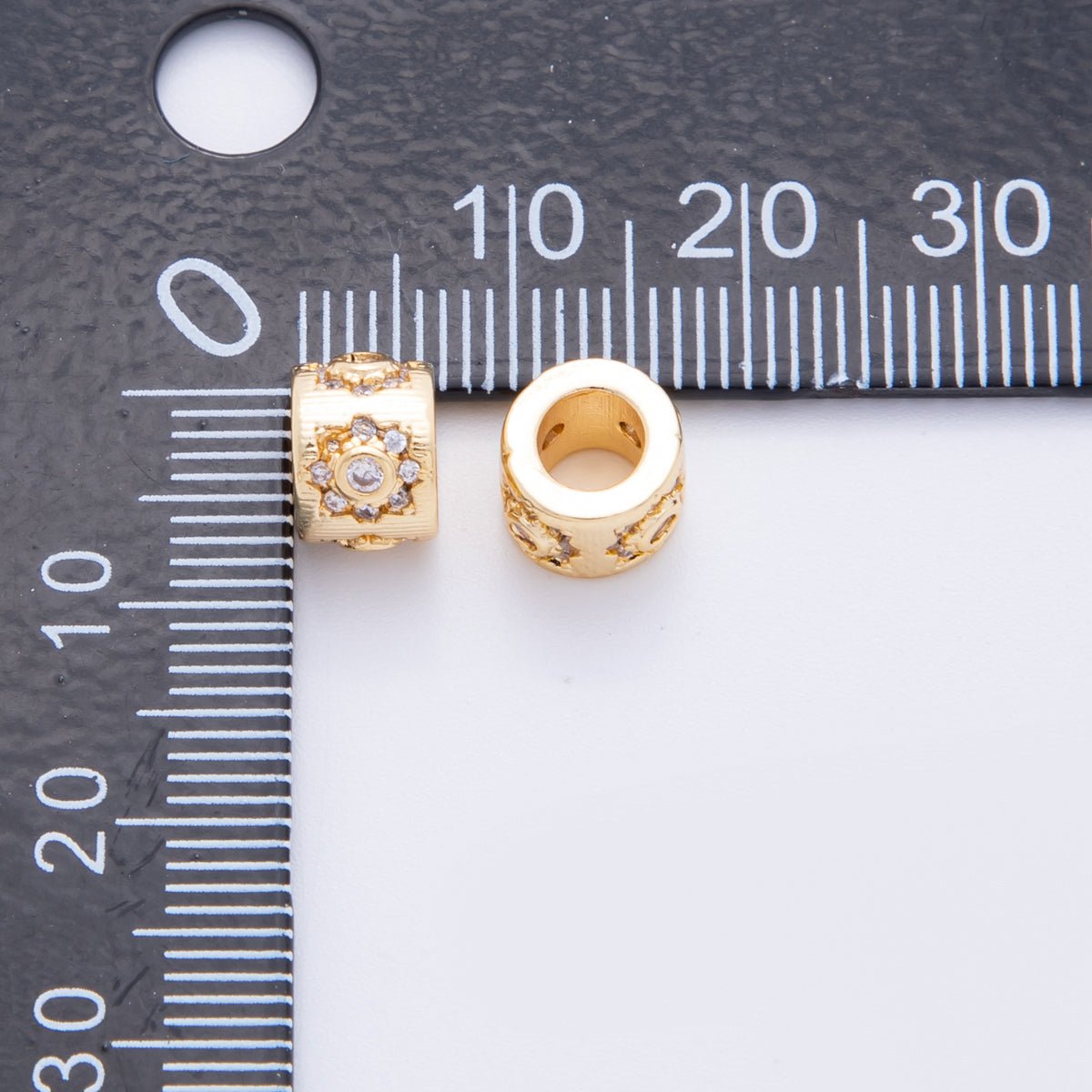 18K Gold Filled 6mm Clear CZ Celestial Sun Flower Rondelle Bead Spacer | AF1034 - DLUXCA