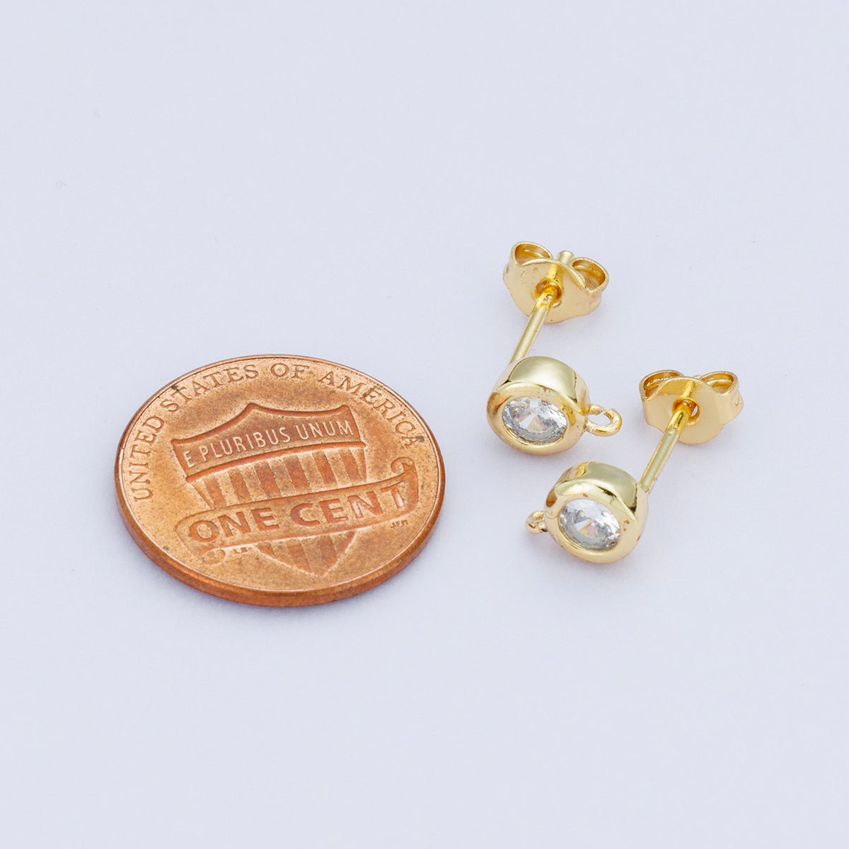 18K Gold Filled 6mm Clear CZ Round Bezel Open Loop Drop Stud Earring | Findings - 00103 - DLUXCA