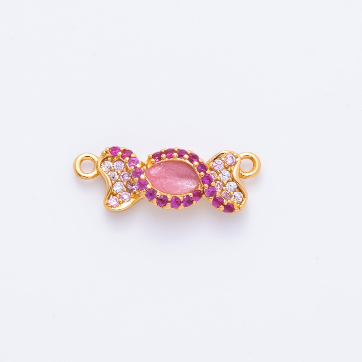 18K Gold Filled 6mm Clear & Fuchsia Micro Paved & Pink Teardrop CZ Candy Charm Connector | Y - 157 - DLUXCA