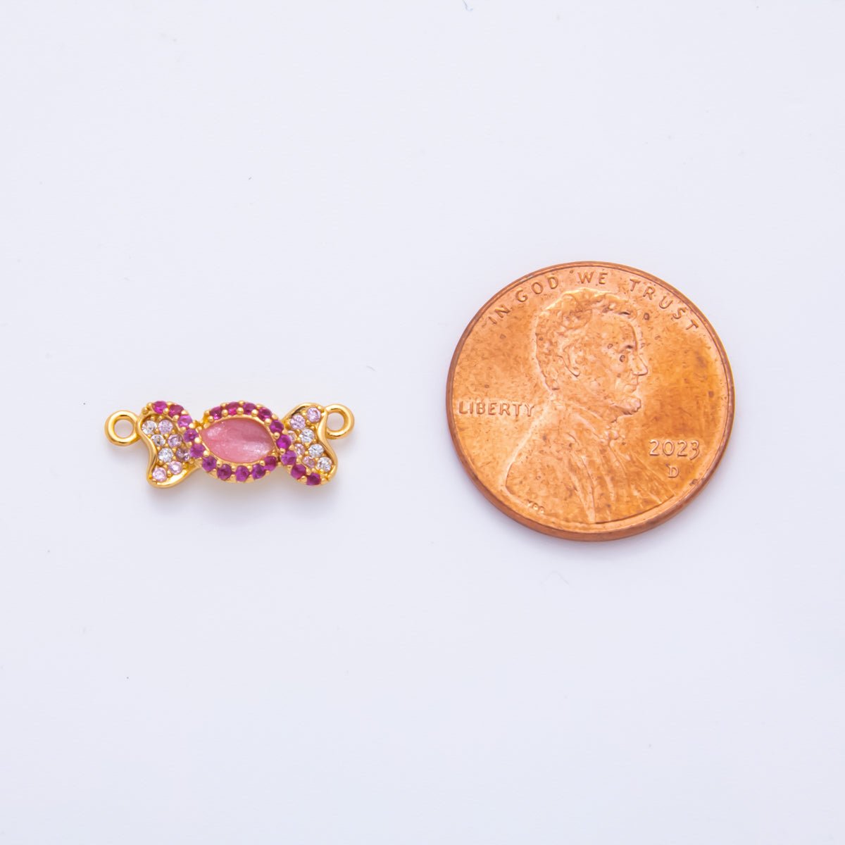 18K Gold Filled 6mm Clear & Fuchsia Micro Paved & Pink Teardrop CZ Candy Charm Connector | Y - 157 - DLUXCA