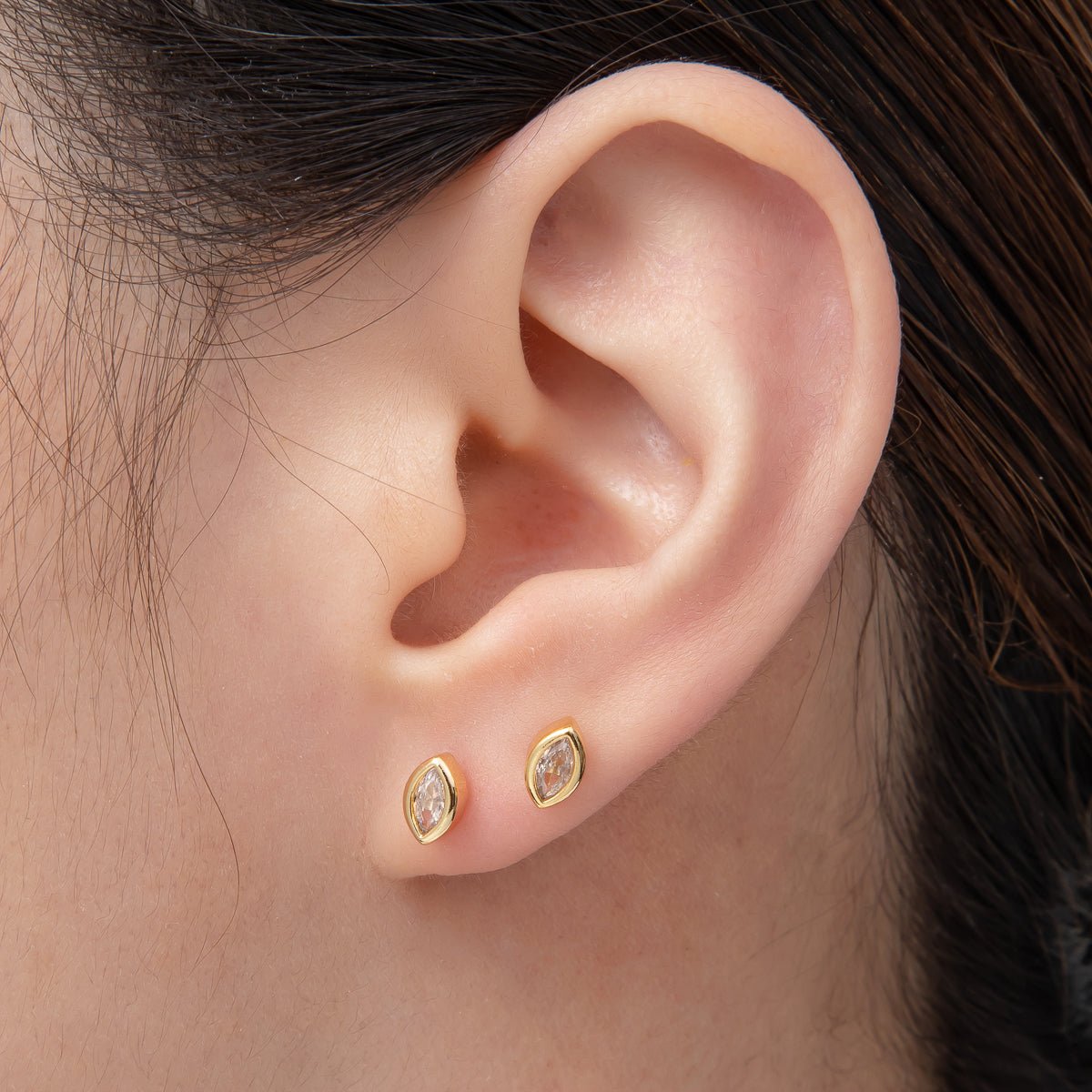 18K Gold Filled 6mm Clear Marquise CZ Navette Geometric Dainty Stud Earrings | AD1563 - DLUXCA