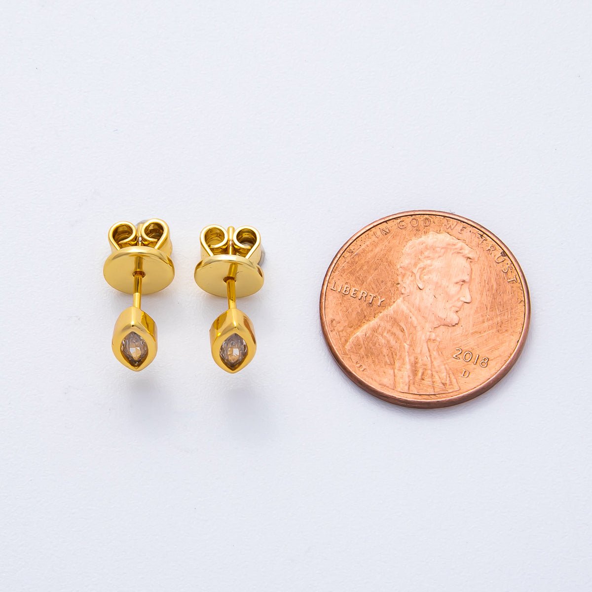 18K Gold Filled 6mm Clear Marquise CZ Navette Geometric Dainty Stud Earrings | AD1563 - DLUXCA