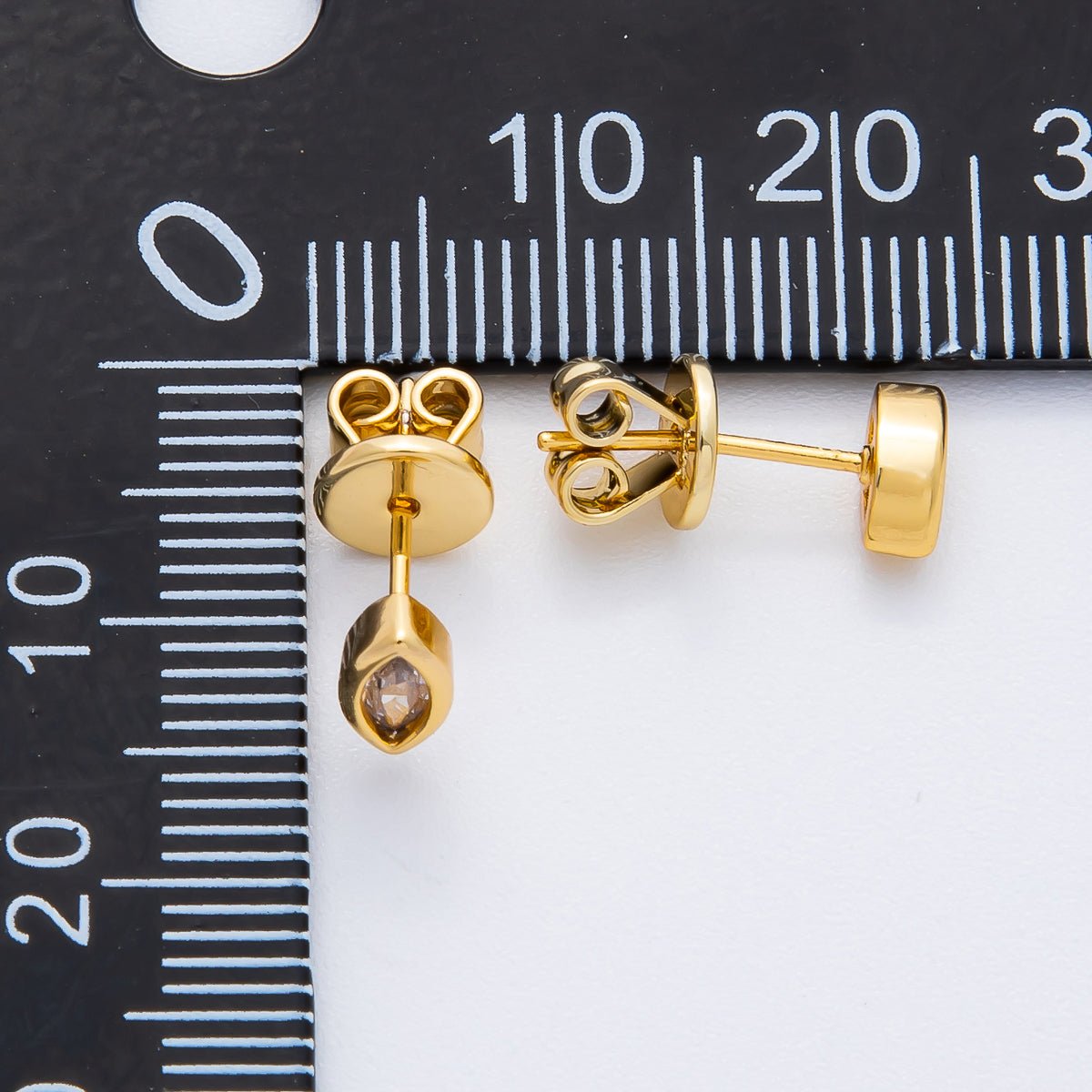 18K Gold Filled 6mm Clear Marquise CZ Navette Geometric Dainty Stud Earrings | AD1563 - DLUXCA