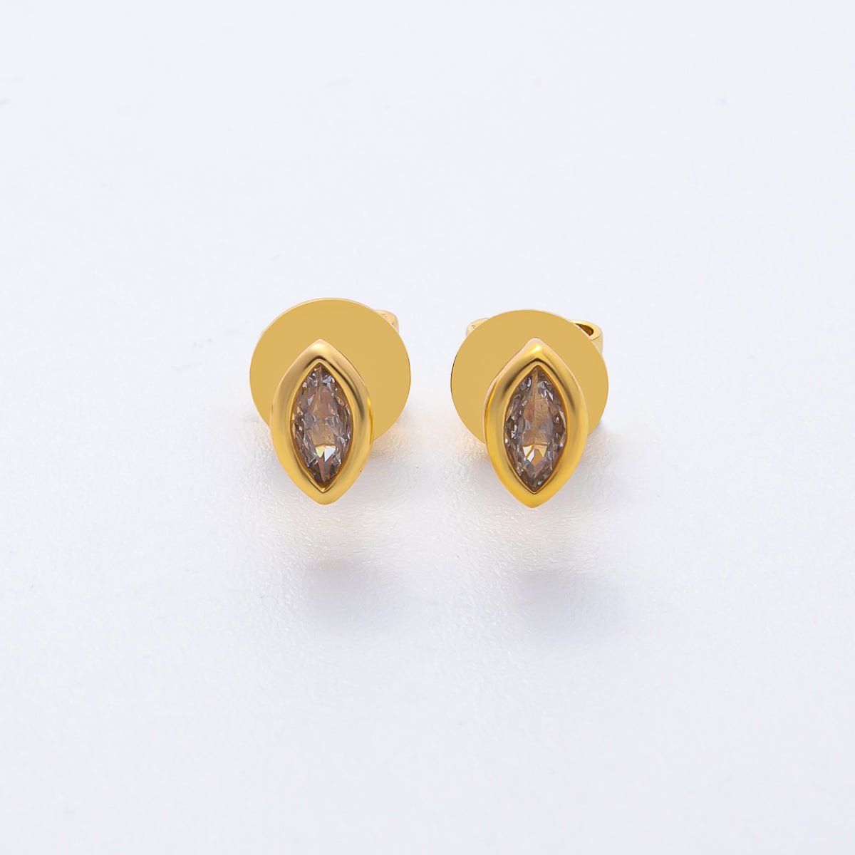 18K Gold Filled 6mm Clear Marquise CZ Navette Geometric Dainty Stud Earrings | AD1563 - DLUXCA