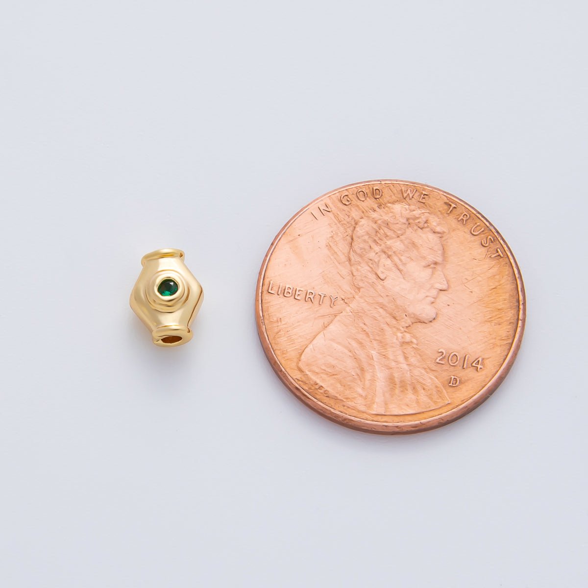 18K Gold Filled 6mm Fuchsia, Green CZ Capsule Rhombus Beads | B339 - DLUXCA