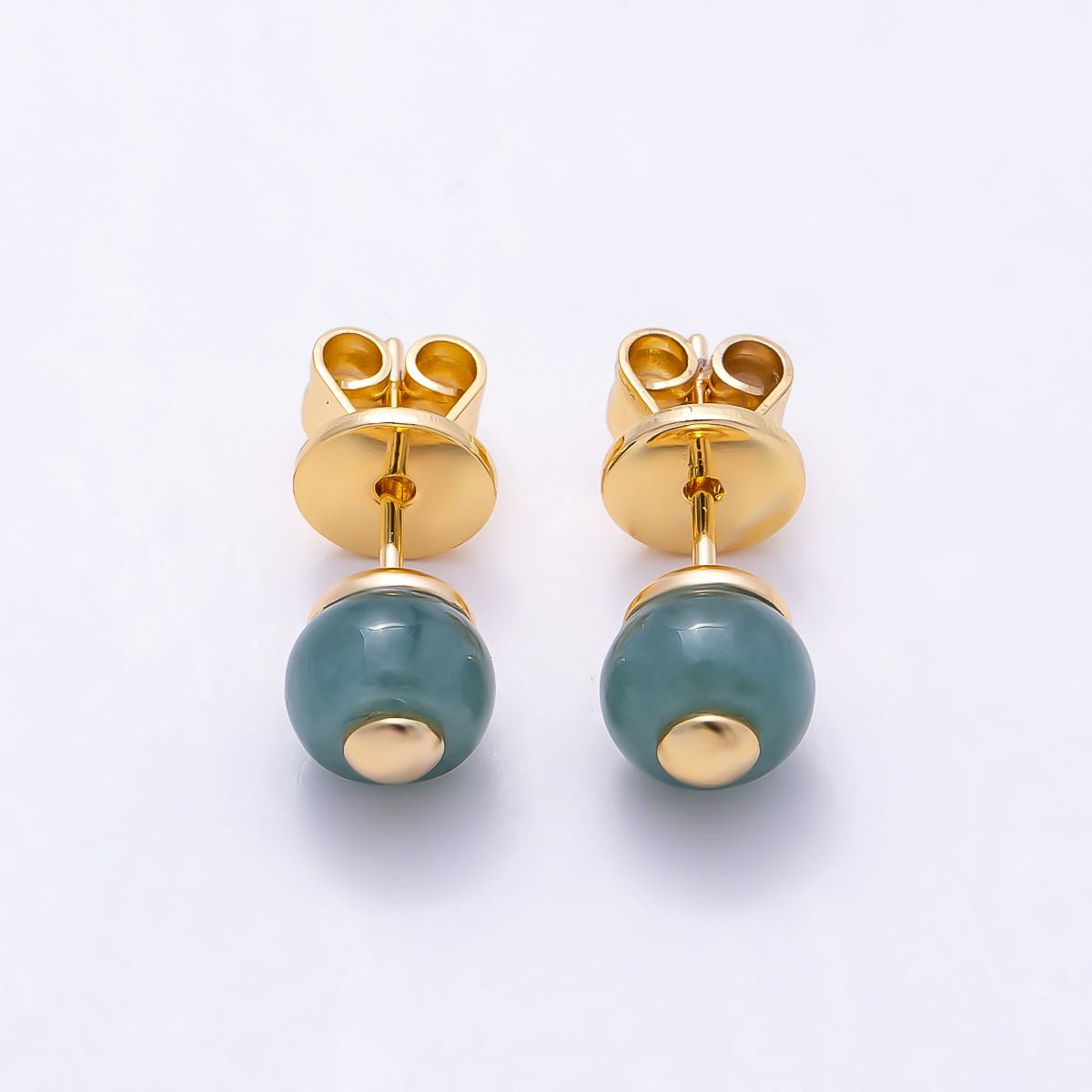 18K Gold Filled 6mm Green Aventurine Gemstone Round Stud | Earrings-00706 - DLUXCA