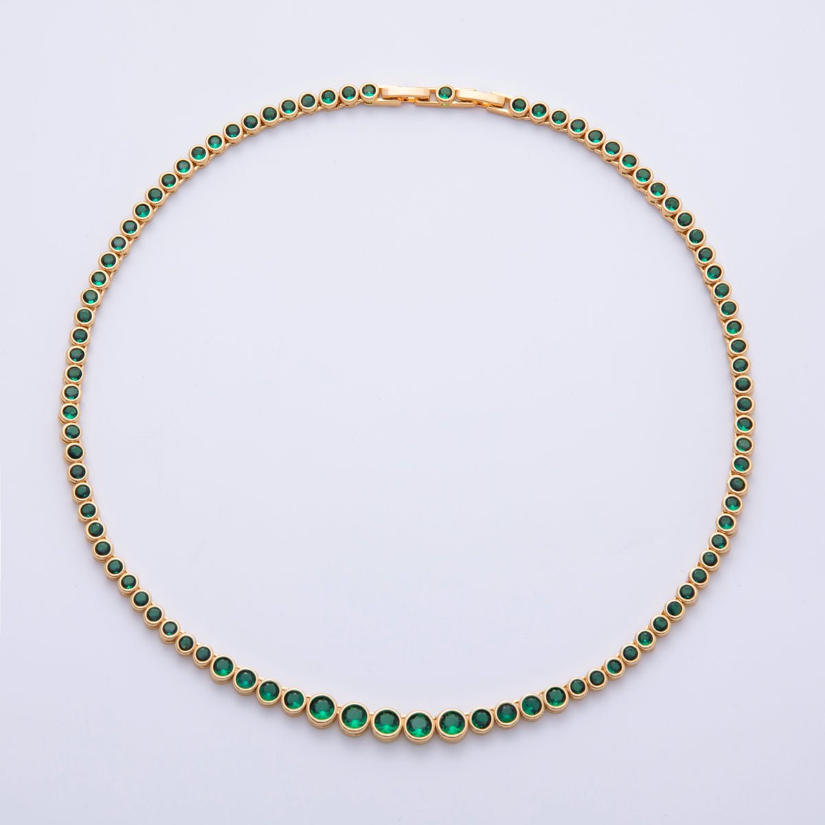 18K Gold Filled 6mm Green CZ Round Bezel Gradient Tennis Chain 16 Inch Adjustable Necklace | WA - 4059 - DLUXCA
