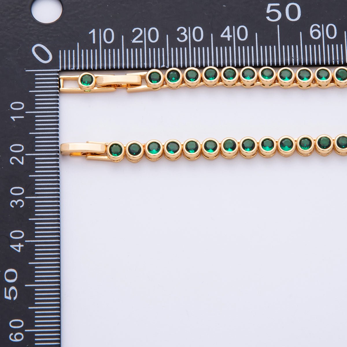 18K Gold Filled 6mm Green CZ Round Bezel Gradient Tennis Chain 16 Inch Adjustable Necklace | WA - 4059 - DLUXCA