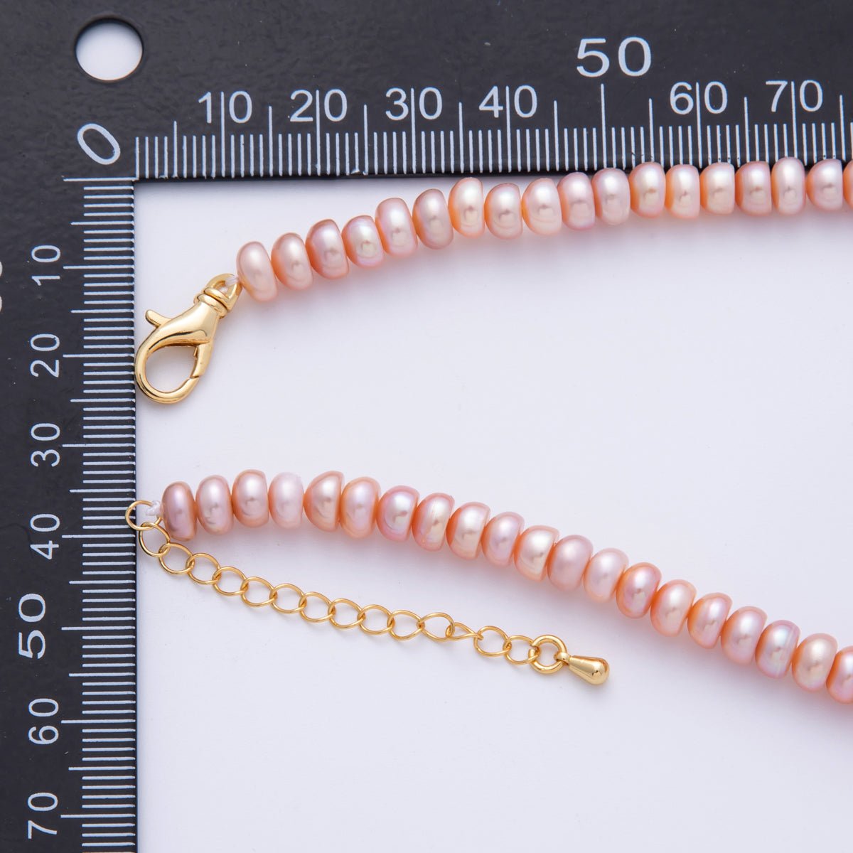 18K Gold Filled 6mm Pink Natural Shell Pearl Rondelle Bead 15.5 Inch Choker Necklace | WA - 4055 - DLUXCA