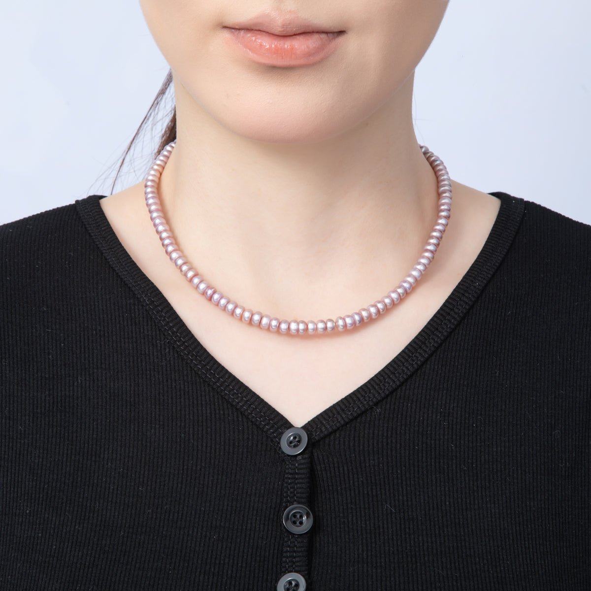 18K Gold Filled 6mm Purple Natural Shell Pearl Rondelle Bead 15.5 Inch Choker Necklace | WA - 4056 - DLUXCA