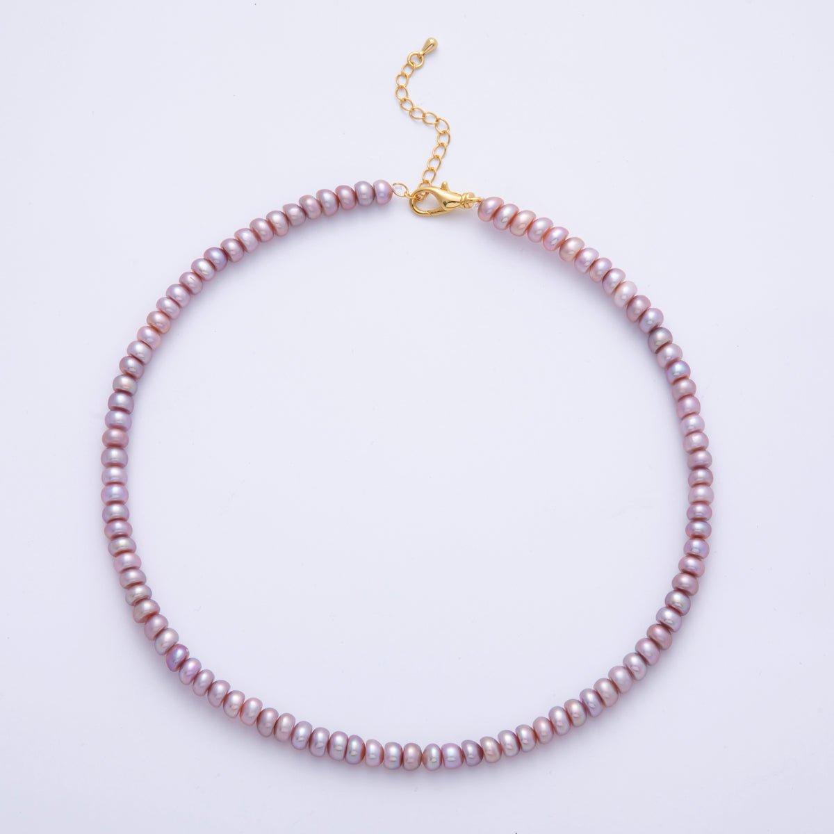 18K Gold Filled 6mm Purple Natural Shell Pearl Rondelle Bead 15.5 Inch Choker Necklace | WA - 4056 - DLUXCA