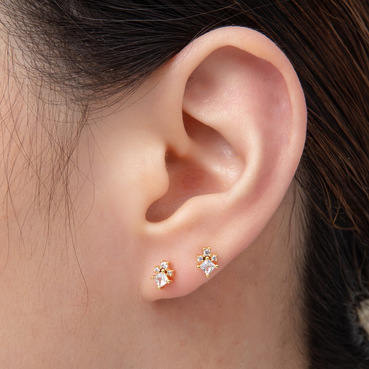 18K Gold Filled 6mm Rhombus CZ Celestial Star Cluster Studs Earrings | AD1577 - DLUXCA