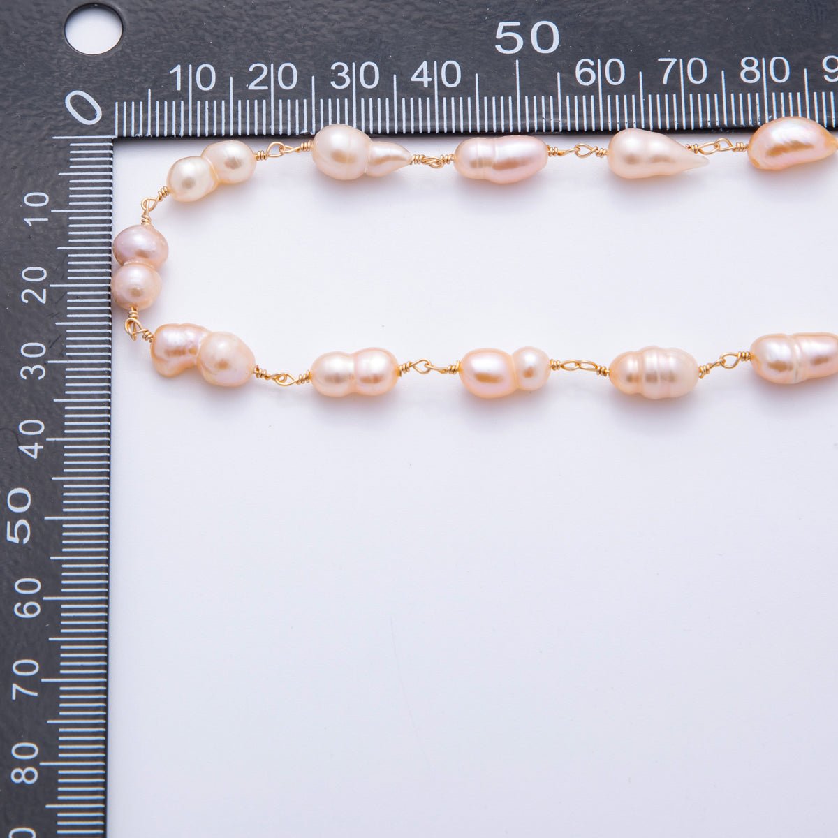 18K Gold Filled 6mm Unfinished Pink Ringed Potato Pearl Rosary Chain by Yard | ROLL - 01707 - DLUXCA