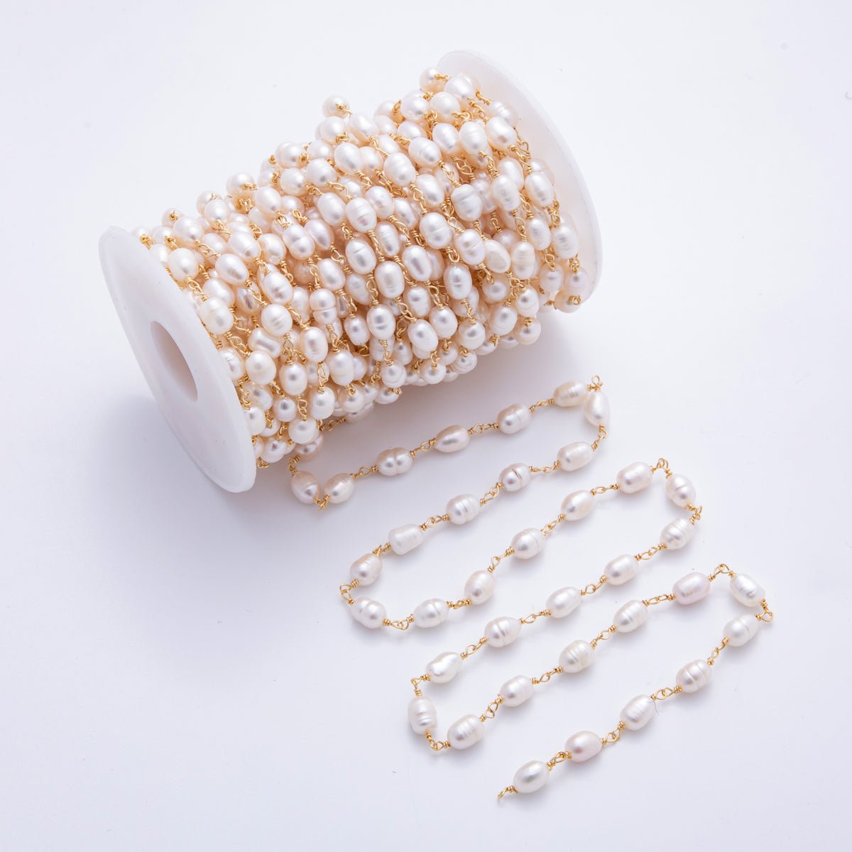 18K Gold Filled 6mm White, Pink, & Purple Unfinished Potato Pearl Rosary Chain by Yard | ROLL - 1706 - ROLL - 1708 - DLUXCA