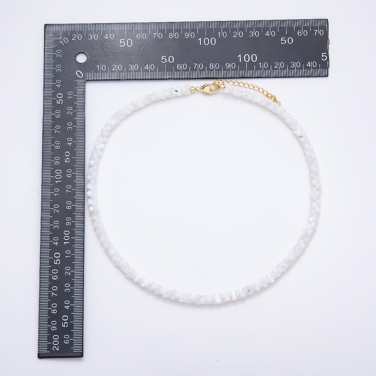 18K Gold Filled 6mm White Quartz Dotted Gemstone Chain 16.5 Inch Necklace | WA-00425 - DLUXCA