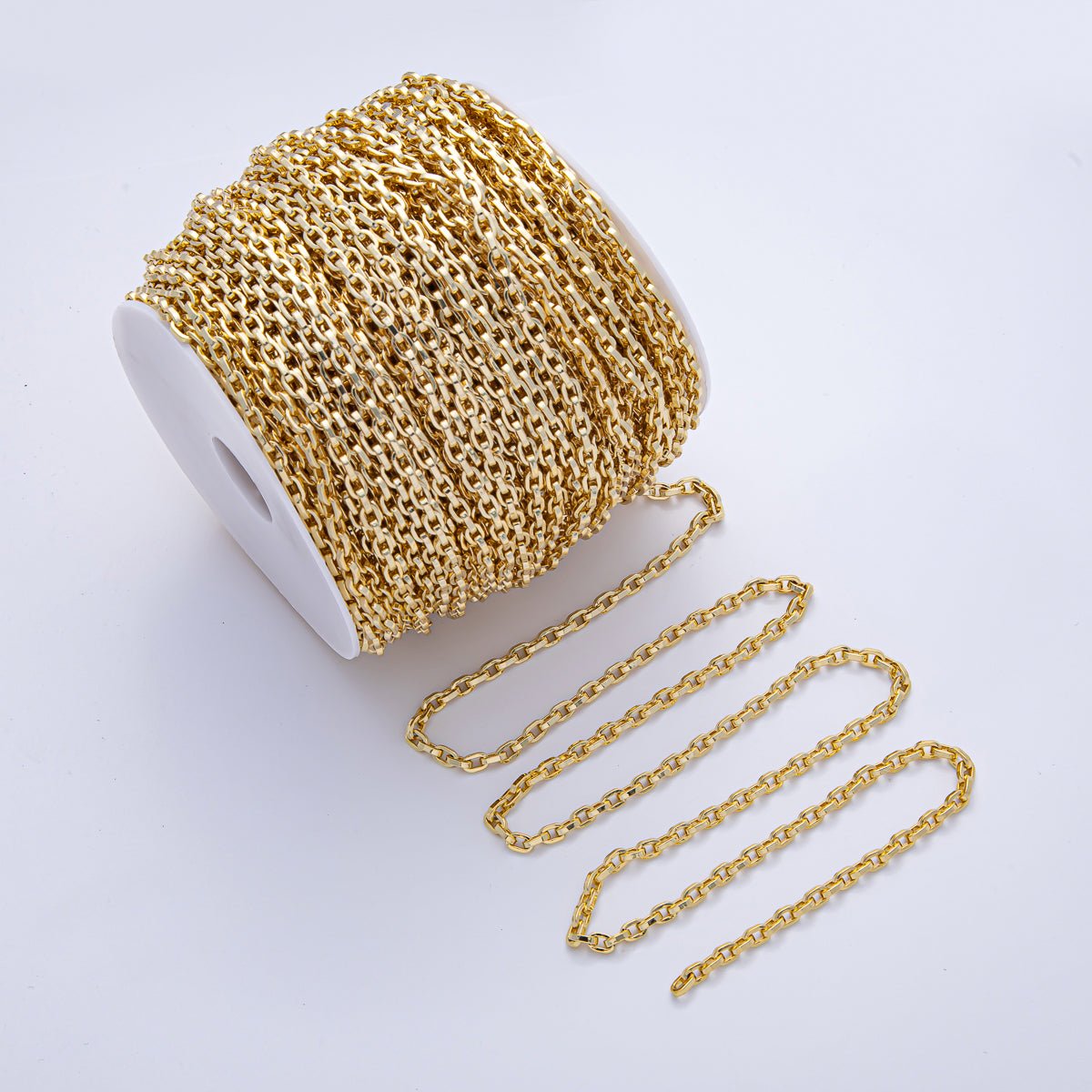 18K Gold Filled 6mm x 4mm Minimalist Cable Unfinished Chain by Yard | Roll - 1784 - DLUXCA